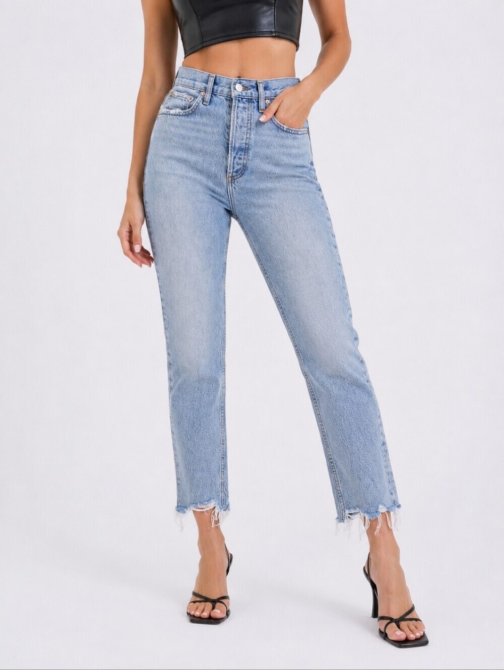 Agolde Riley High Rise Straight Crop Jeans Raw Hem Light Wash 24